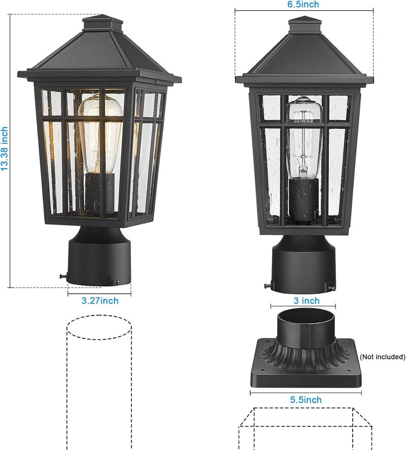 Darkaway Outdoor Post Lights Lamp Post Light Fixture, Waterproof Aluminum Housing with Glass, Fence Post Deck Lighting for Garden, Patio, Pathway (1 Pack, Black) - Image 3